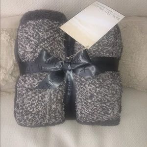 $120 Barefoot Dreams CozyChic Heathered Stripe Throw Blanket Graphite Stone Gray